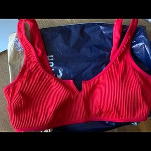 Red Ribbed Bikini Top